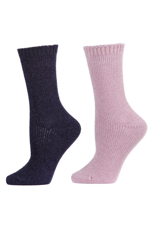 Buy Chenille Solid Crew Socks - 2 Pair Pack in Lavender/Navy Online Lavender/Navy