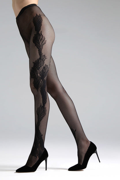 Buy Peacock Feather Net Tights in Black Online Black