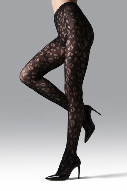Buy Leopard Net Tights in Black Online Black