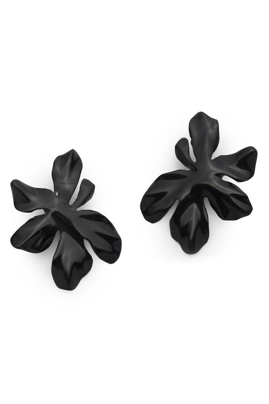 Peony Horn Earrings Black