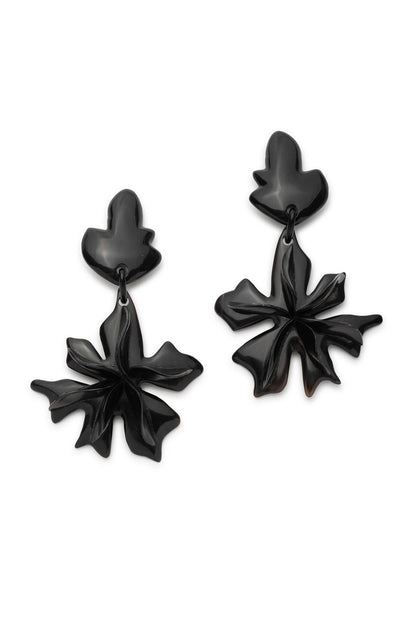 Horn Floral Dangle Earrings Black