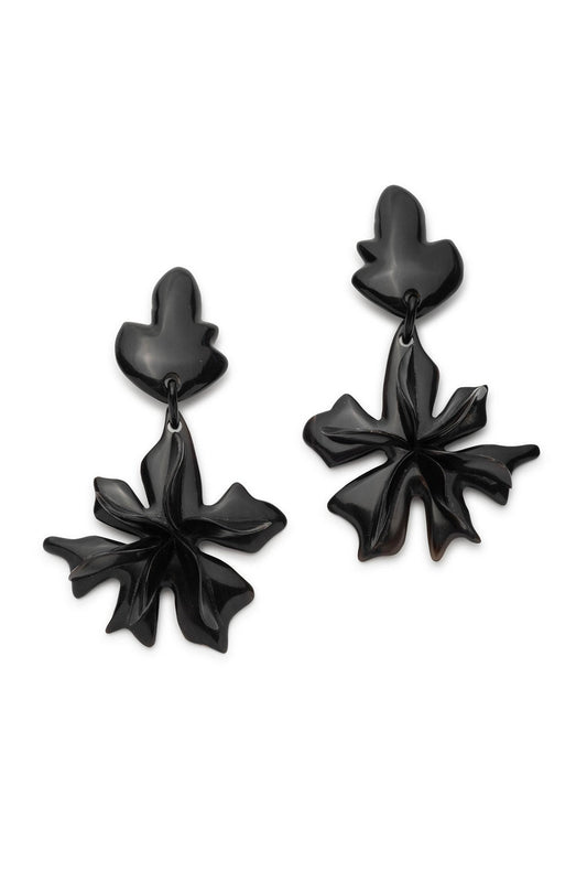 Horn Floral Dangle Earrings Black