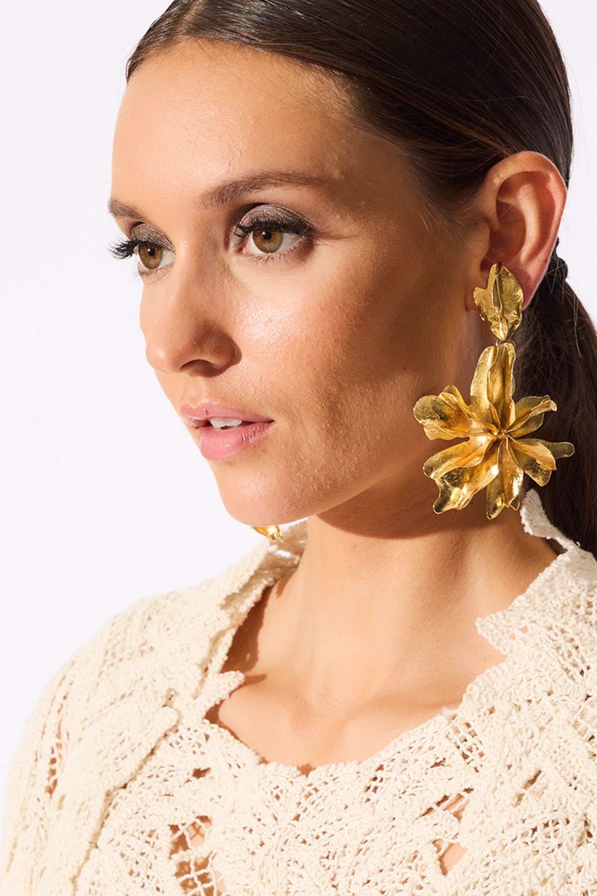 Gold Plated Brass Floral Cuff Earrings Gold