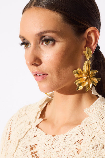 Gold Plated Brass Floral Cuff Earrings Gold