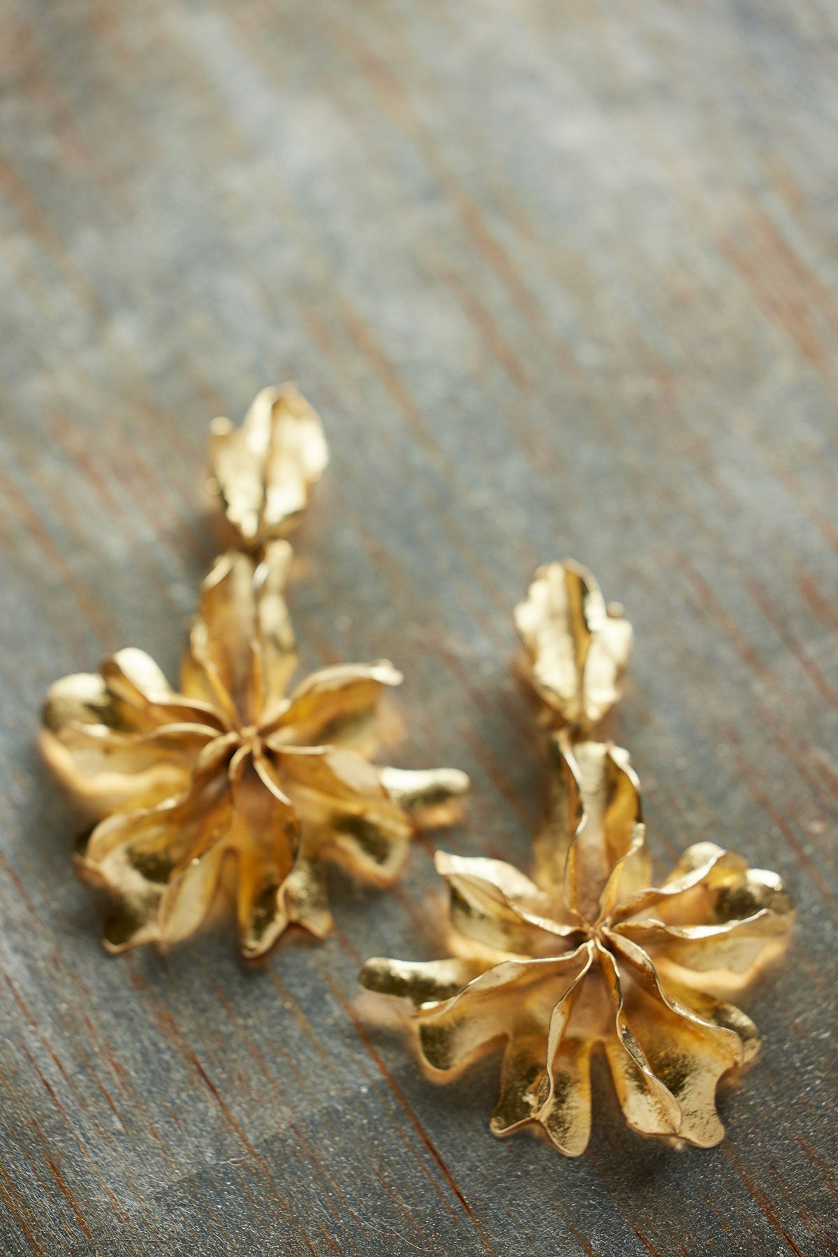 Gold Plated Brass Floral Cuff Earrings Gold