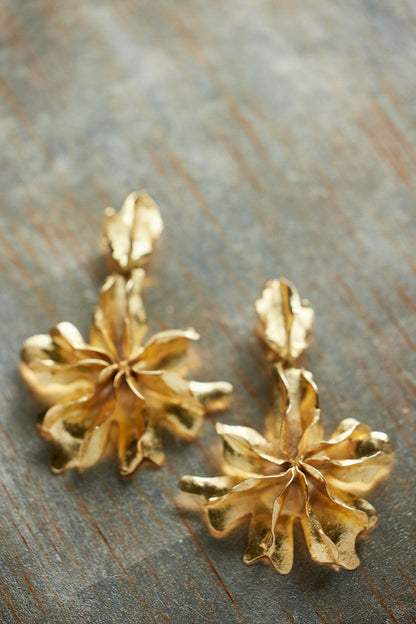 Gold Plated Brass Floral Cuff Earrings Gold
