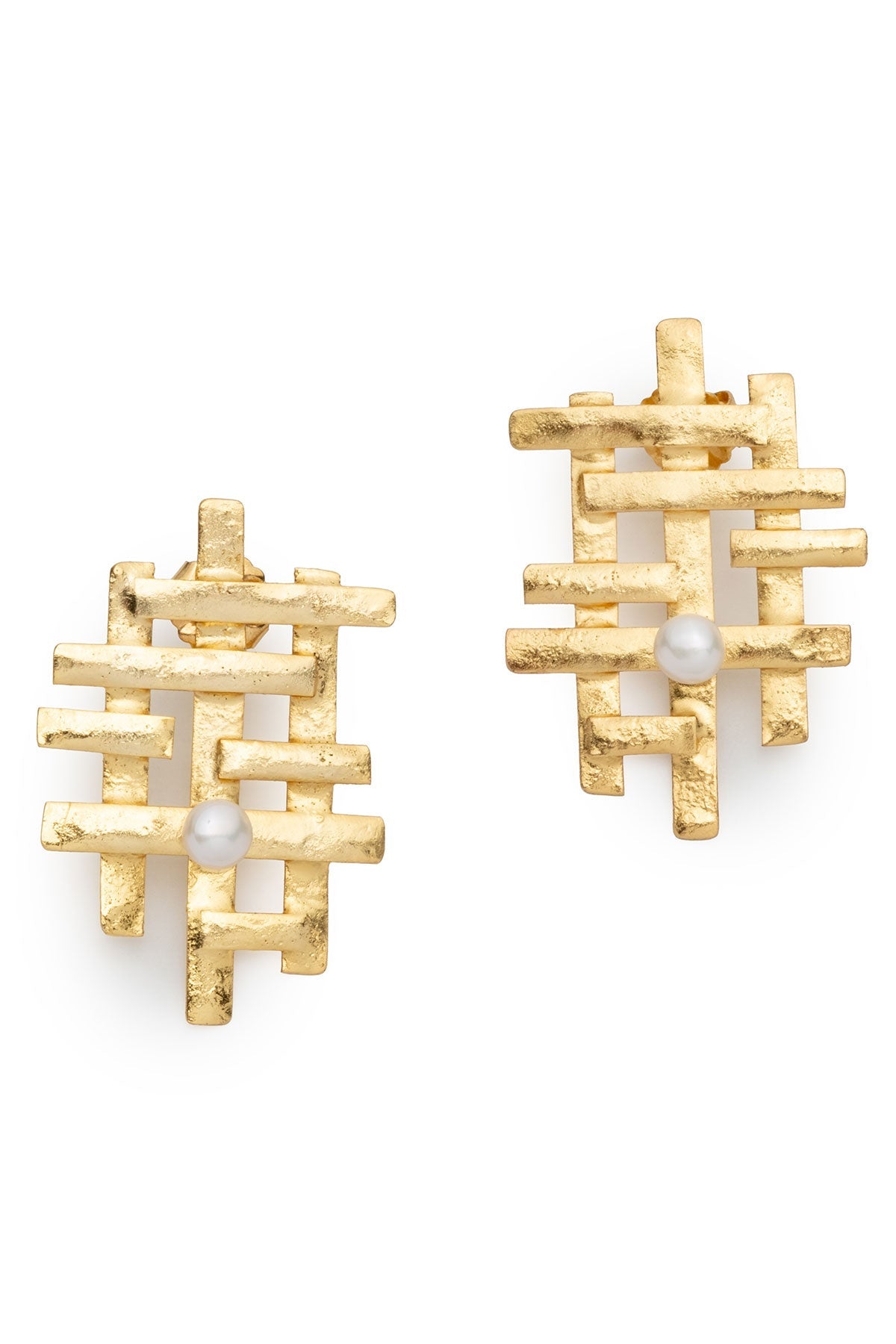 Fresh Water Pearl & Gold Plated Statement Pierced Earrings Gold