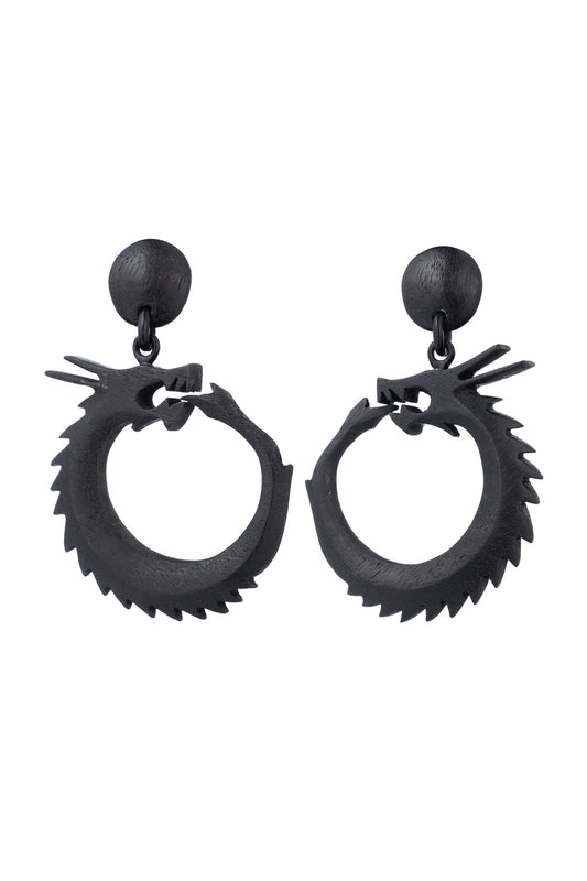 Buy Buffalo Horn Dragon Drop Earrings in Black Online Black