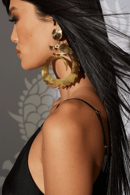 Buy Hammered Brass Dragon Swirl Drop Clip Earrings in Gold Online Gold