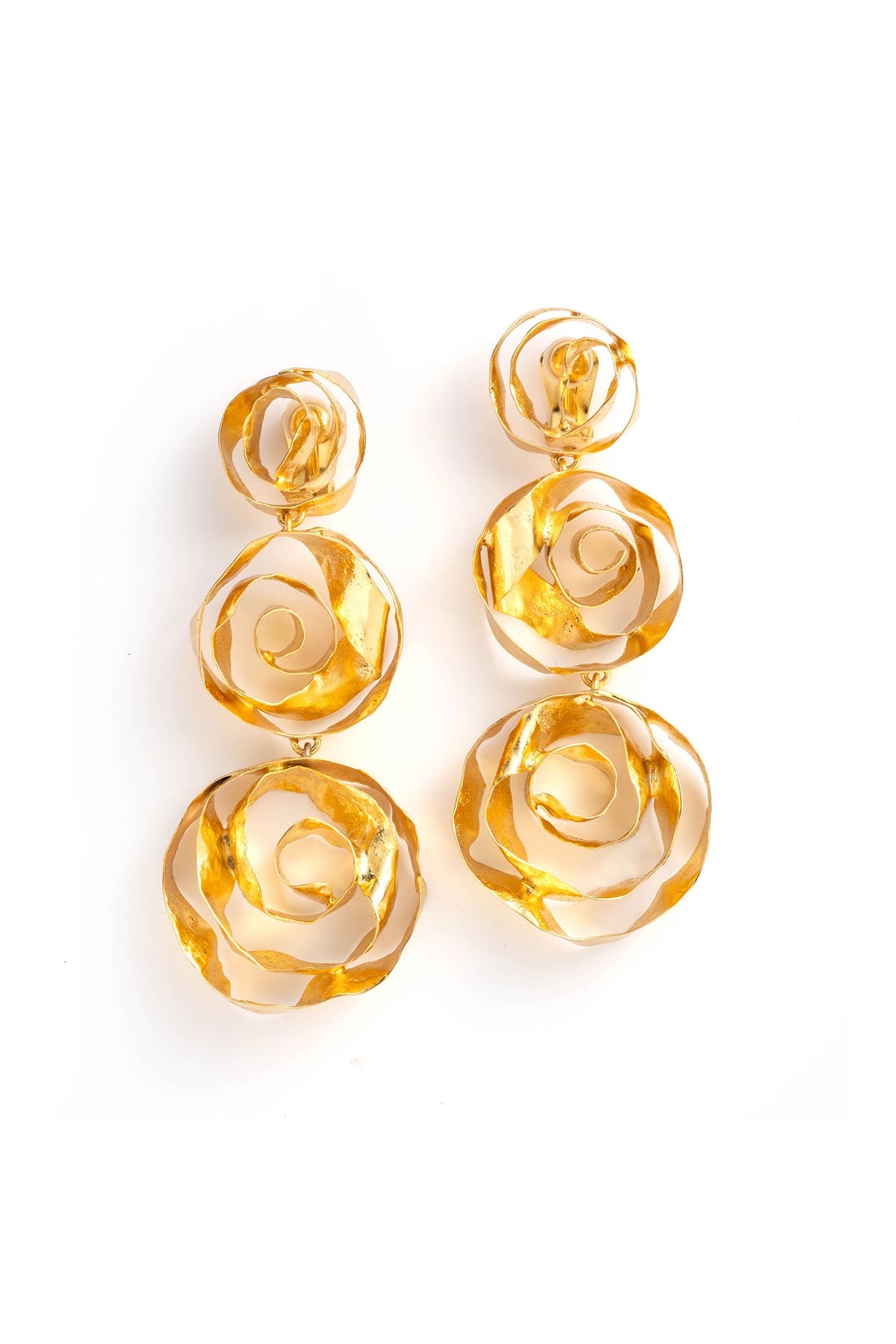 Rosette Gold Plated Three Tier Earrings Gold