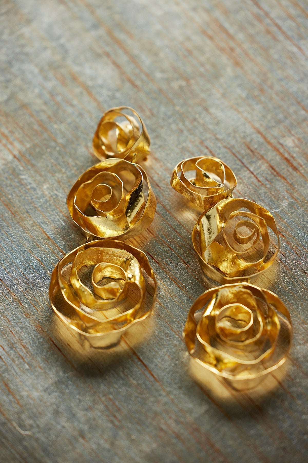 Rosette Gold Plated Three Tier Earrings Gold