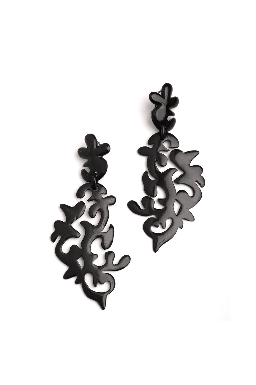 Buy Buffalo Horn Scroll Drop Earrings in Black Online Black