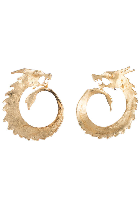 Buy Hammered Brass Dragon Swirl Clip Earrings in Gold Online Gold