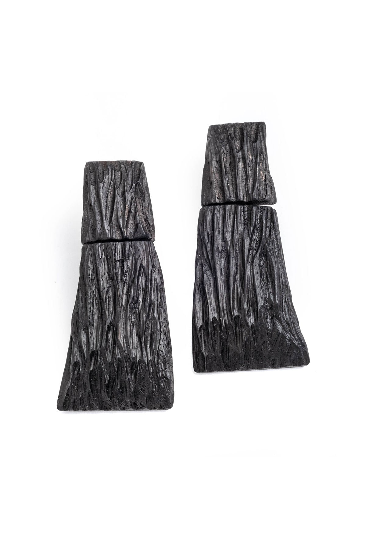 Acacia Wood Long Tiered Earrings Black