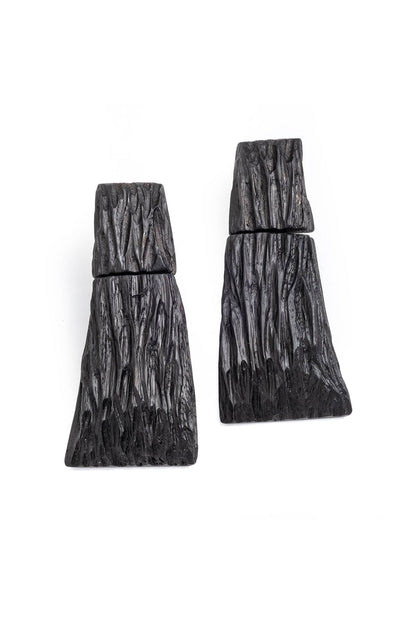 Acacia Wood Long Tiered Earrings Black