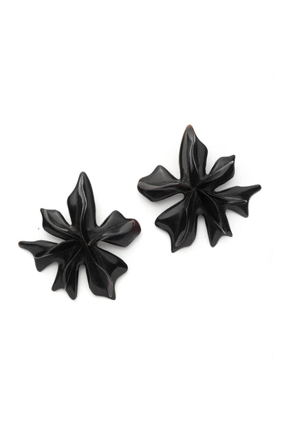 Horn Statement Floral Earrings Black