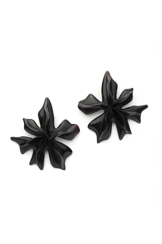 Horn Statement Floral Earrings Black