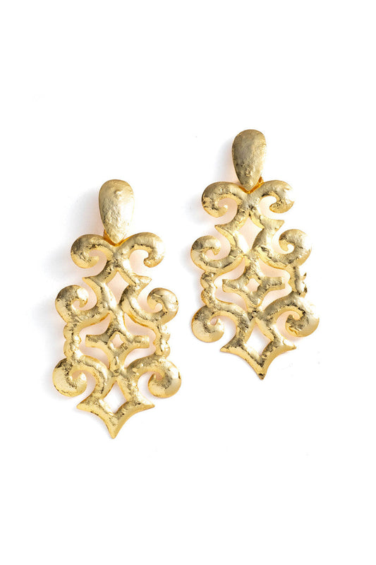 Buy Gold Plated Brass Teardrop Cut Out Earrings in Gold Online Gold