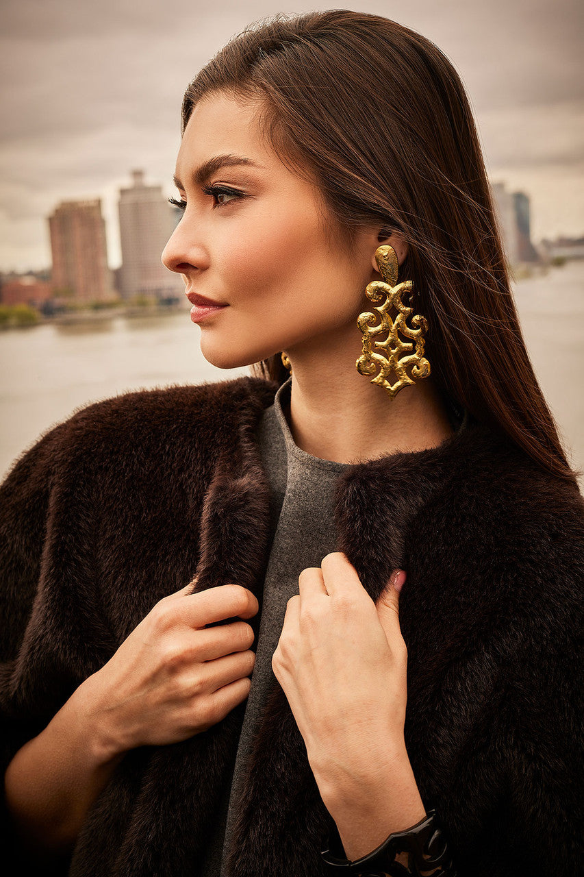 Buy Gold Plated Brass Teardrop Cut Out Earrings in Gold Online Gold