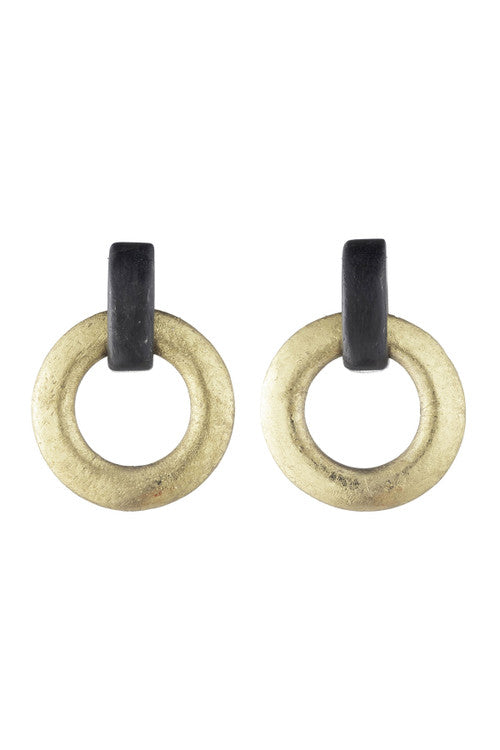 Buy Acacia Wood and Gold Plated Interlocked Hoop Earrings in Black/Gold Online Black/Gold
