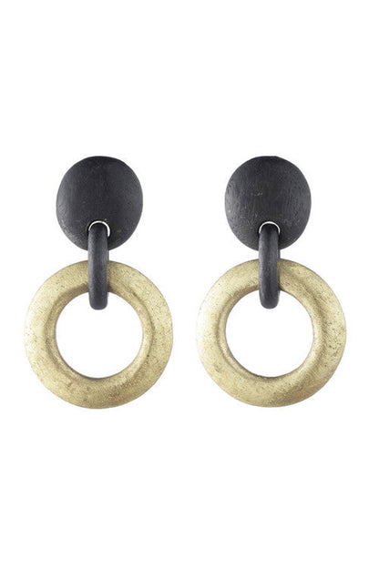 Buy Acacia Wood and Gold Plated Hoop Earrings in Black/Gold Online Black/Gold