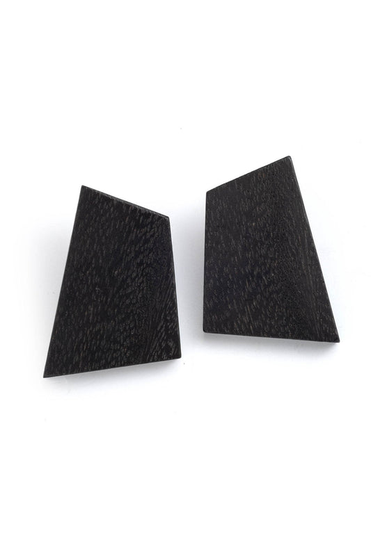 Acacia Wood Geometric Earrings Black Black