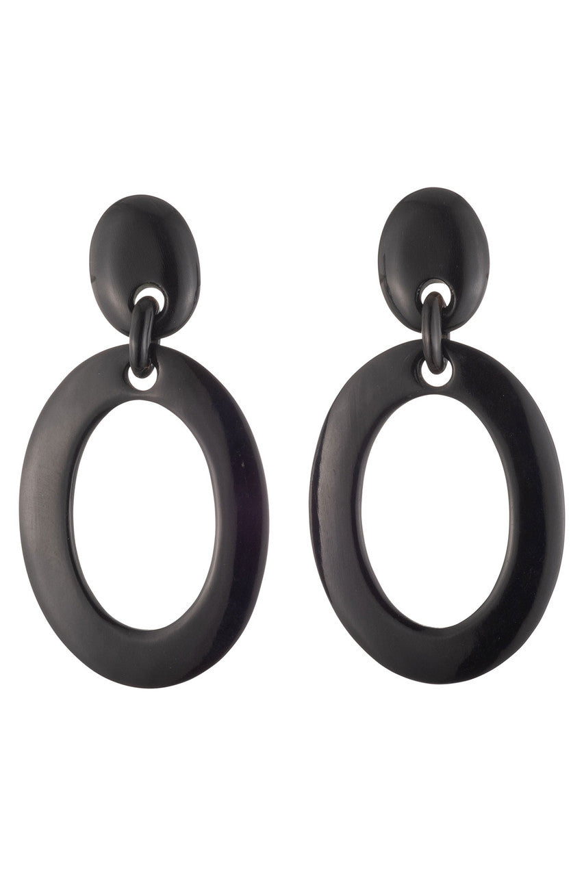 Buy Buffalo Horn Single Oval Hoop Earrings in Black Online Black