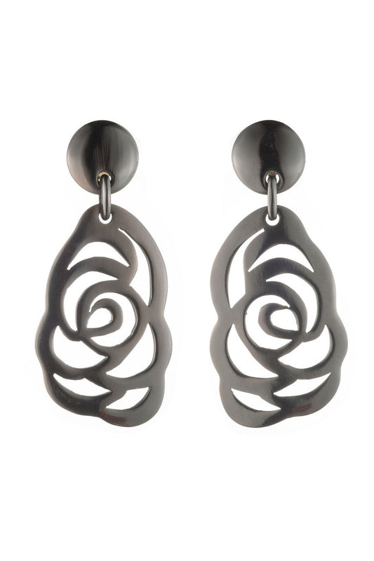 Buy Buffalo Horn Floral Scroll Drop Earrings in Black Online Black