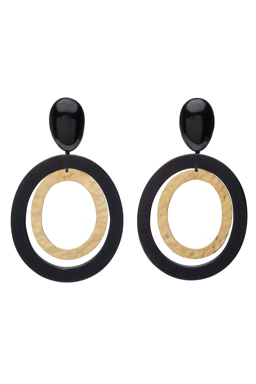 Buy Buffalo Horn and Gold Double Hoop Clip Earrings in Black Online Black