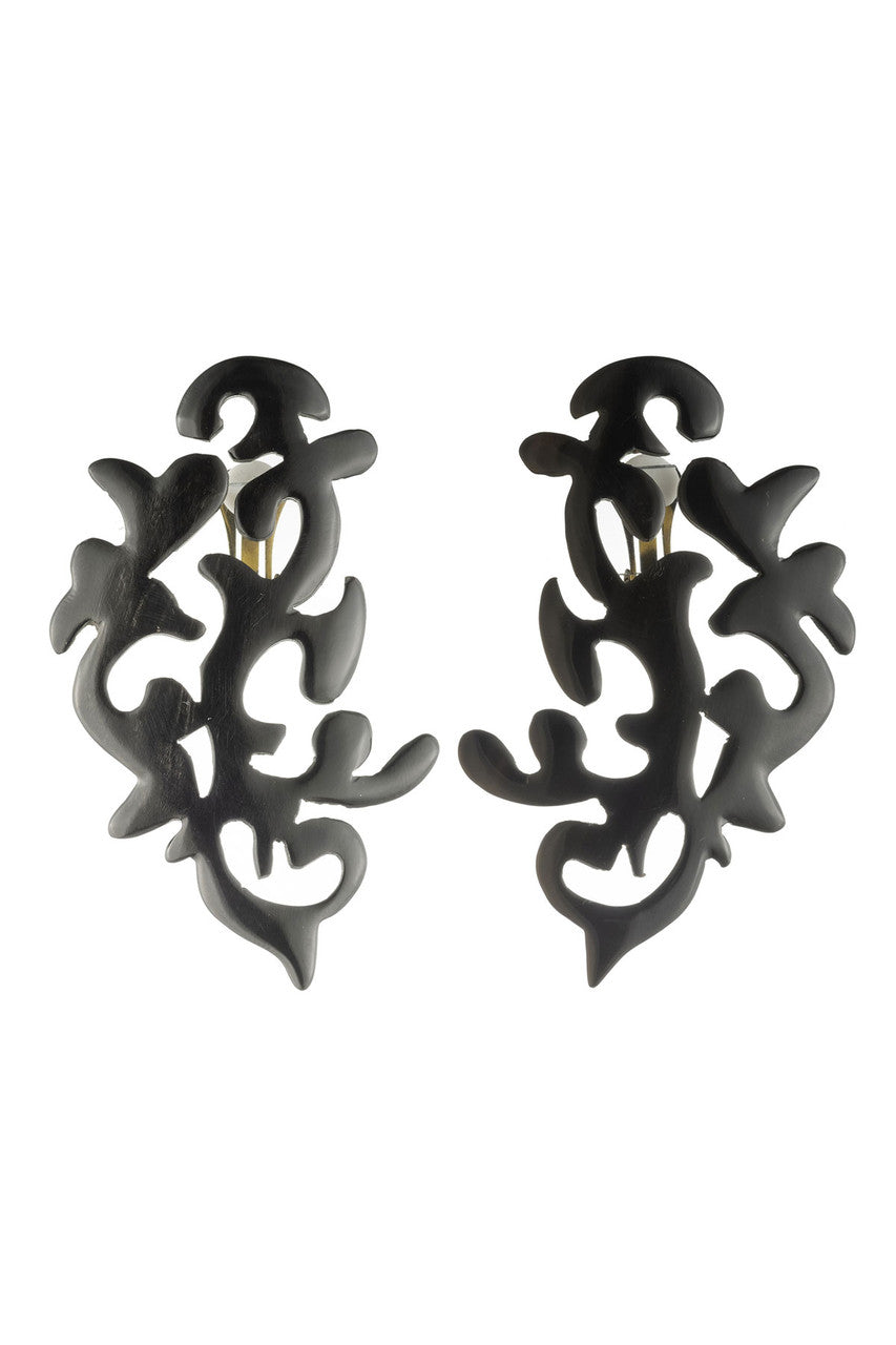 Buy Buffalo Horn Scroll Earrings in Black Online Black