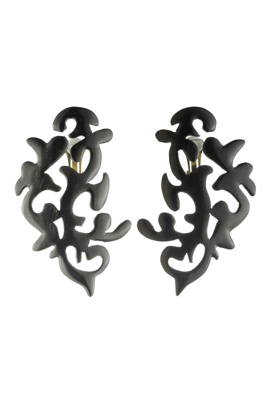Buy Buffalo Horn Scroll Earrings in Black Online Black