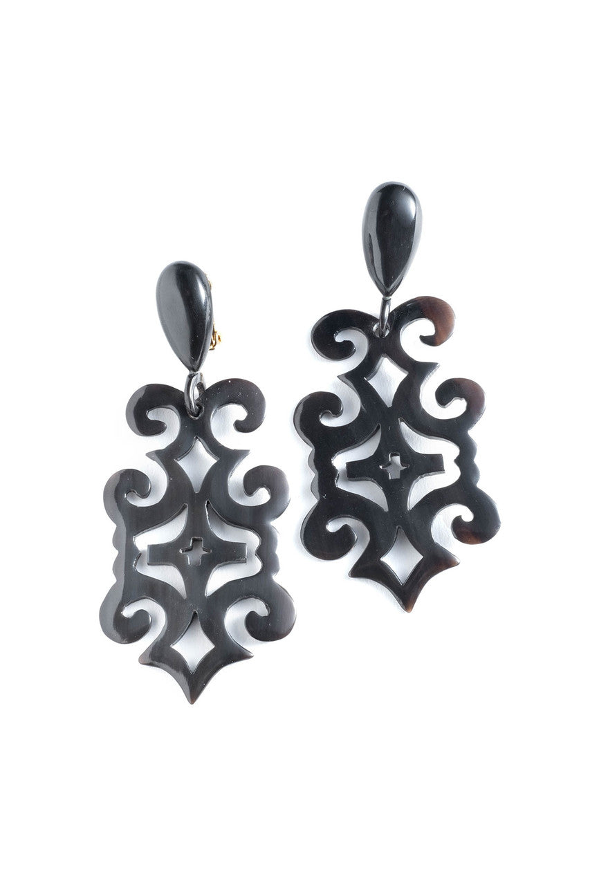 Buy Buffalo Horn Cut Out Earrings in Black Online Black