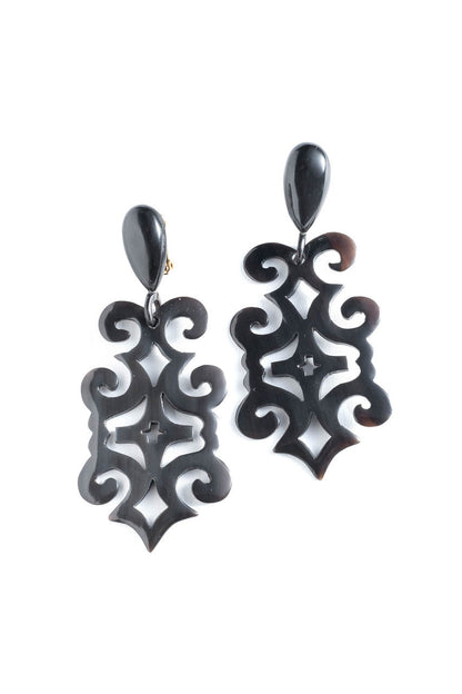 Buy Buffalo Horn Cut Out Earrings in Black Online Black