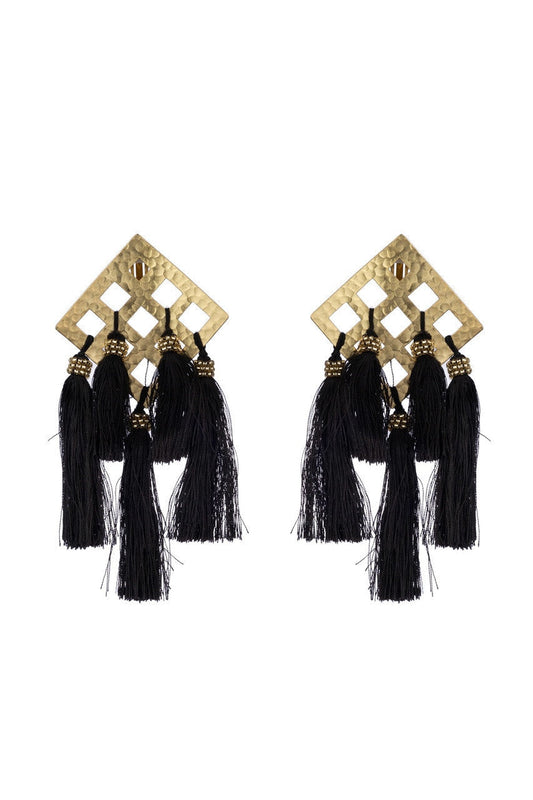 Buy Gold Plated Brass Geo Tassel Clip Earrings in Gold Online Gold