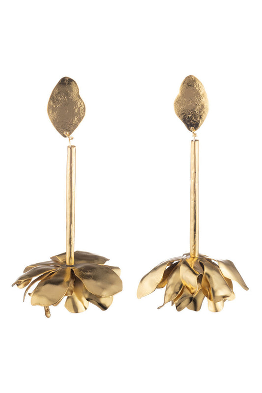Buy Gold Plated Brass Floral Drop Earrings in Gold Online Gold