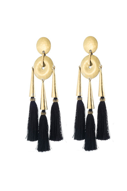 Buy Gold Plated Brass Black Fringe Clip Earrings in Gold Online Gold