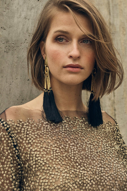 Buy Gold Plated Brass Tassel Clip Earrings in Gold Online Gold