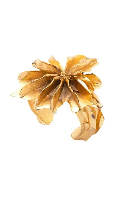 Gold Plated Brass Floral Cuff Bracelet Gold
