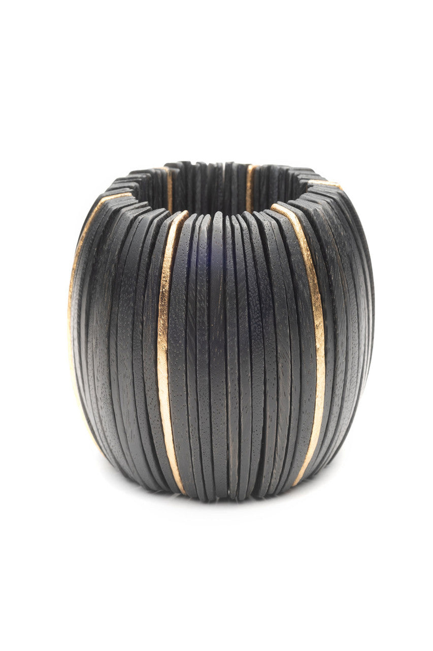 Buy Acacia Wood and Gold Plated Sliced Bangle in Black/Gold Online Black/Gold