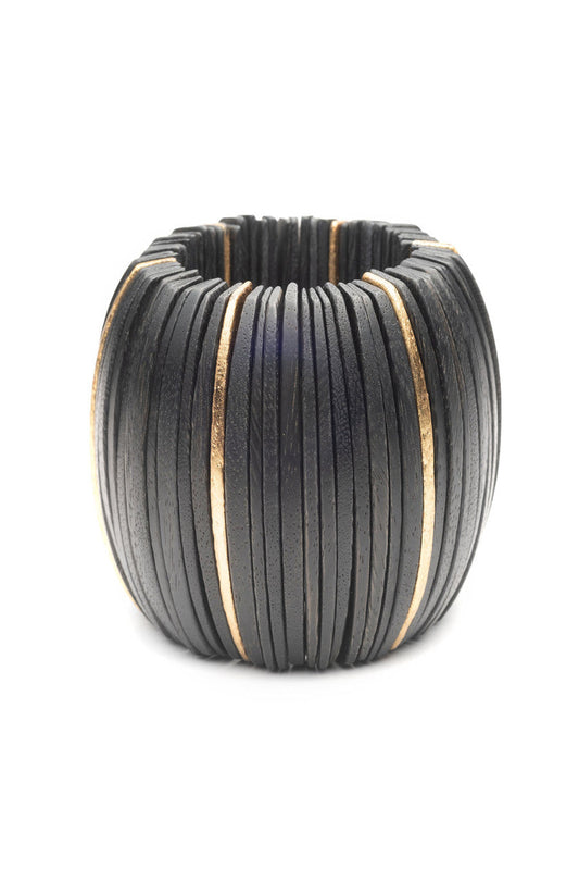 Buy Acacia Wood and Gold Plated Sliced Bangle in Black/Gold Online Black/Gold