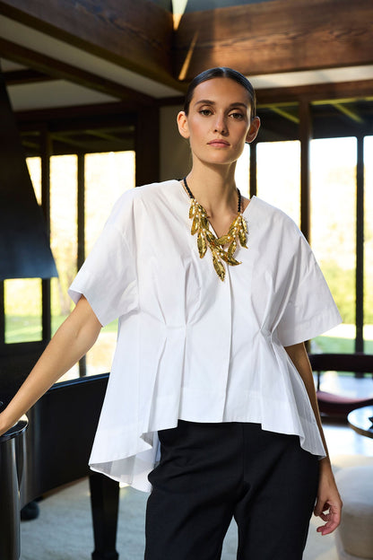 Fresh Water Pearl & Gold Plated Cluster Leaf Necklace Gold