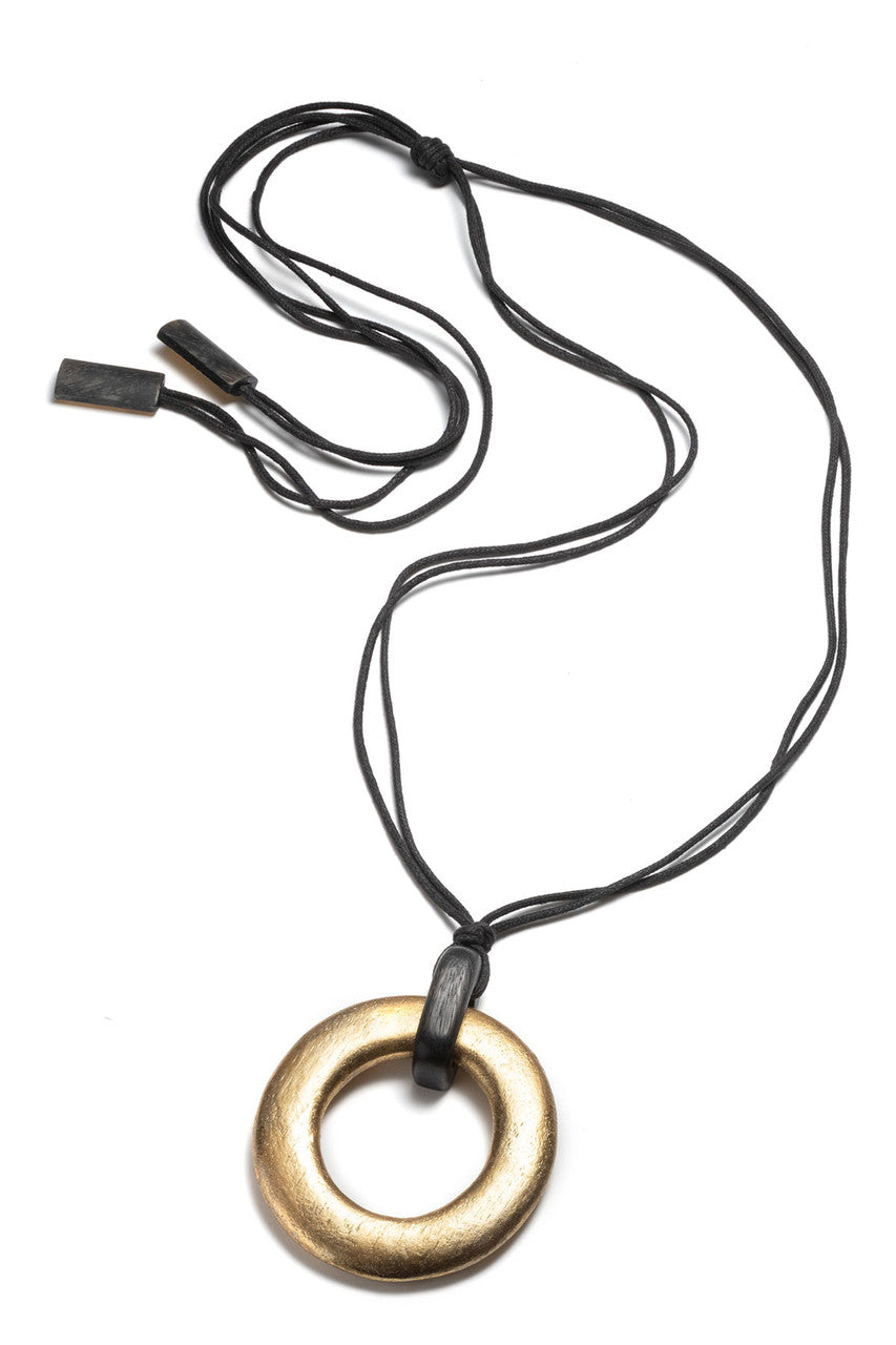 Buy Acacia Wood and Gold Plated Pendant Necklace in Black/Gold Online Black/Gold