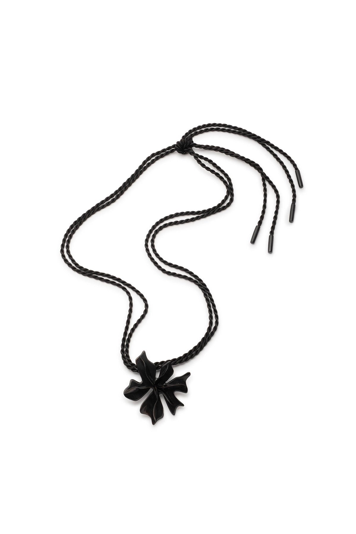 Horn Floral Pendant Necklace Black