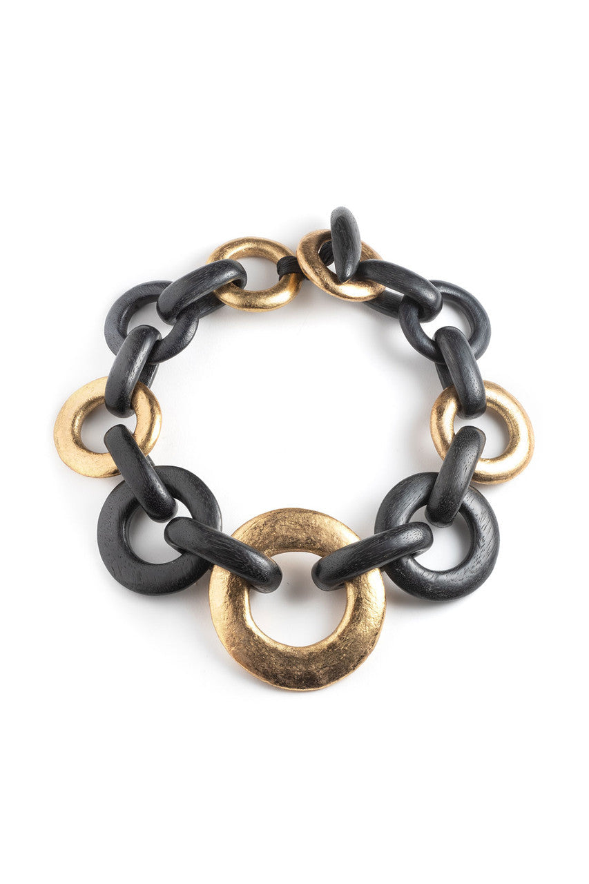 Buy Acacia Wood and Gold Plated Circle Chain Necklace in Black/Gold Online Black/Gold