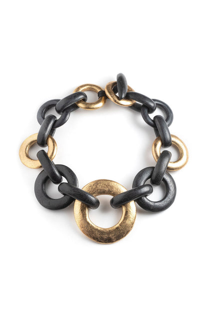 Buy Acacia Wood and Gold Plated Circle Chain Necklace in Black/Gold Online Black/Gold