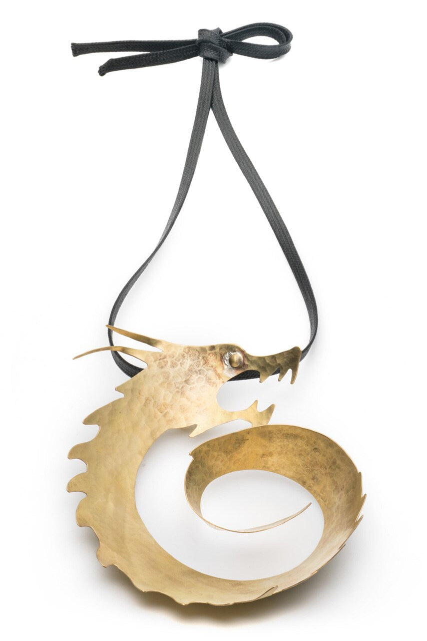 Buy Hammered Brass Swirl Dragon Necklace in Gold Online Gold