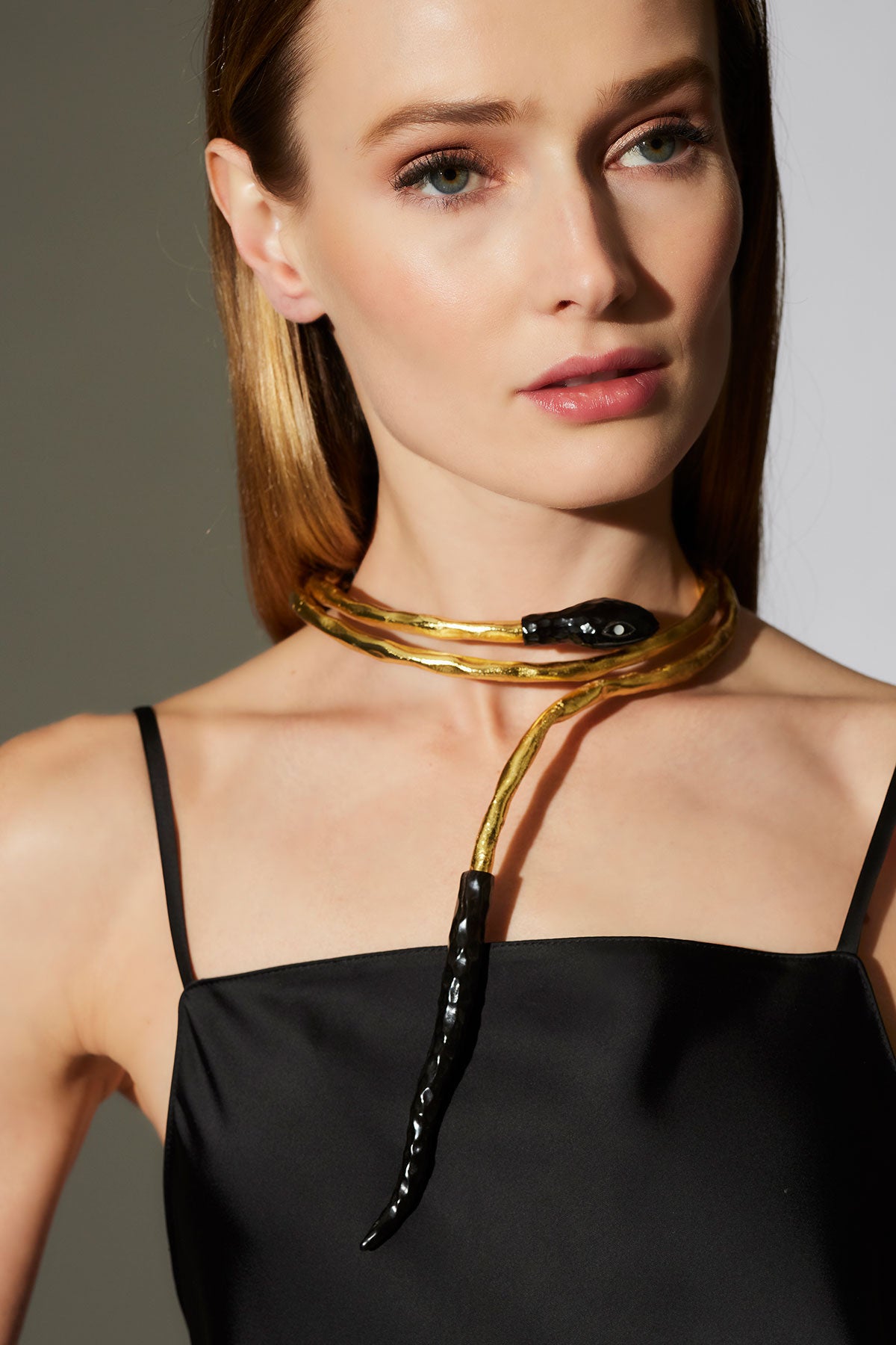 Gold Plated Brass Snake Choker Necklace Gold