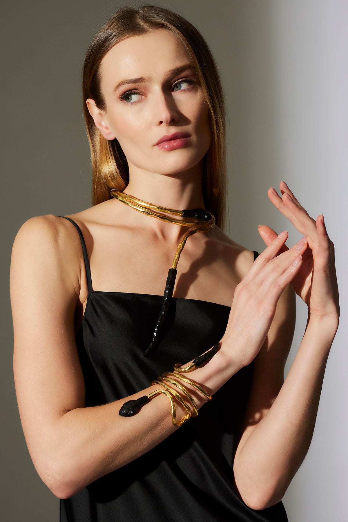 Gold Plated Brass Snake Choker Necklace Gold