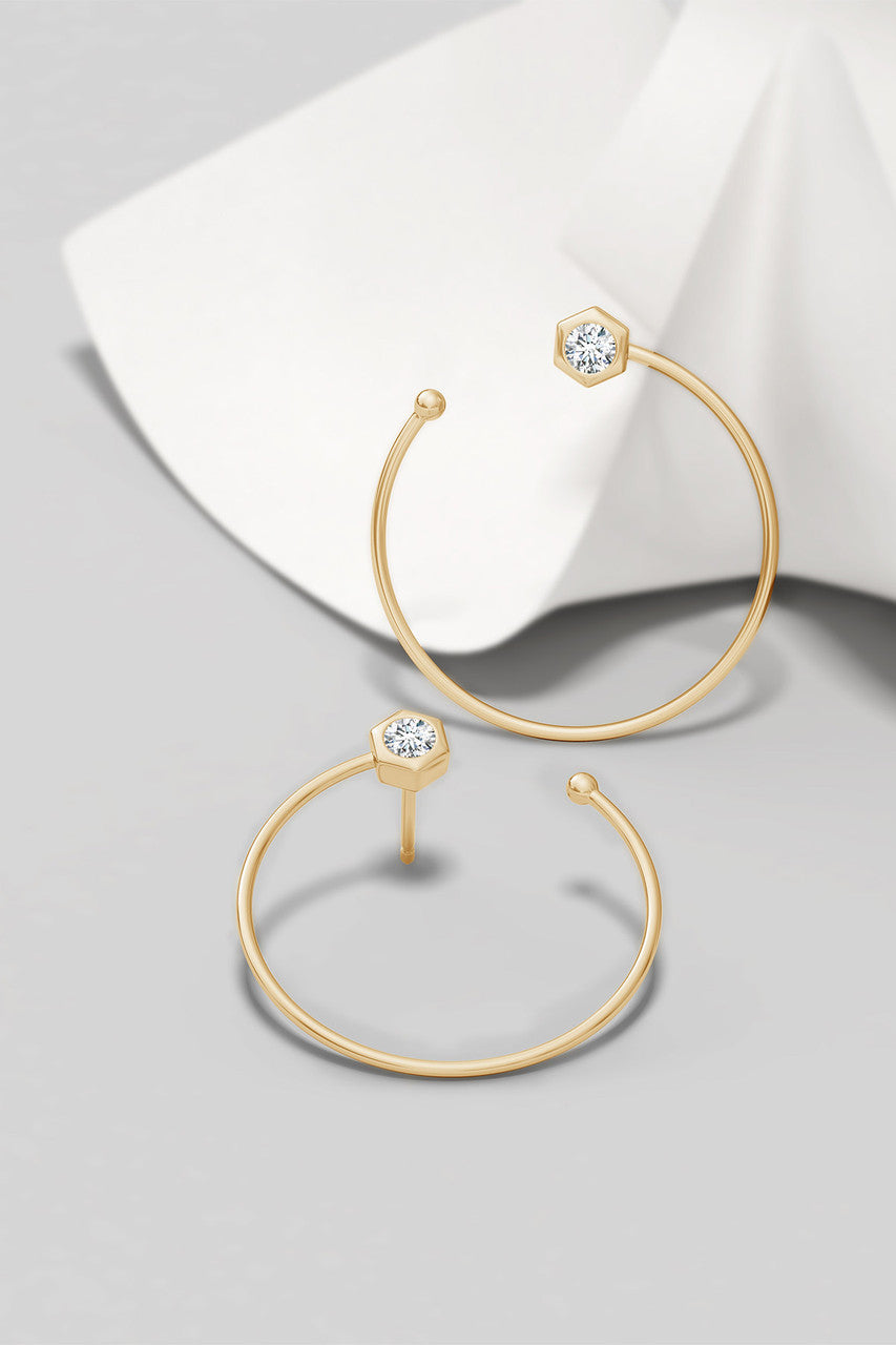 Buy Indochine 14k Small Diamond Side-Facing Open Hoop Earrings in 14K Yellow Gold Online 14K Yellow Gold
