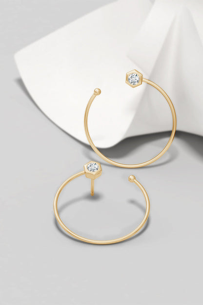 Buy Indochine 14k Small Diamond Side-Facing Open Hoop Earrings in 14K Yellow Gold Online 14K Yellow Gold